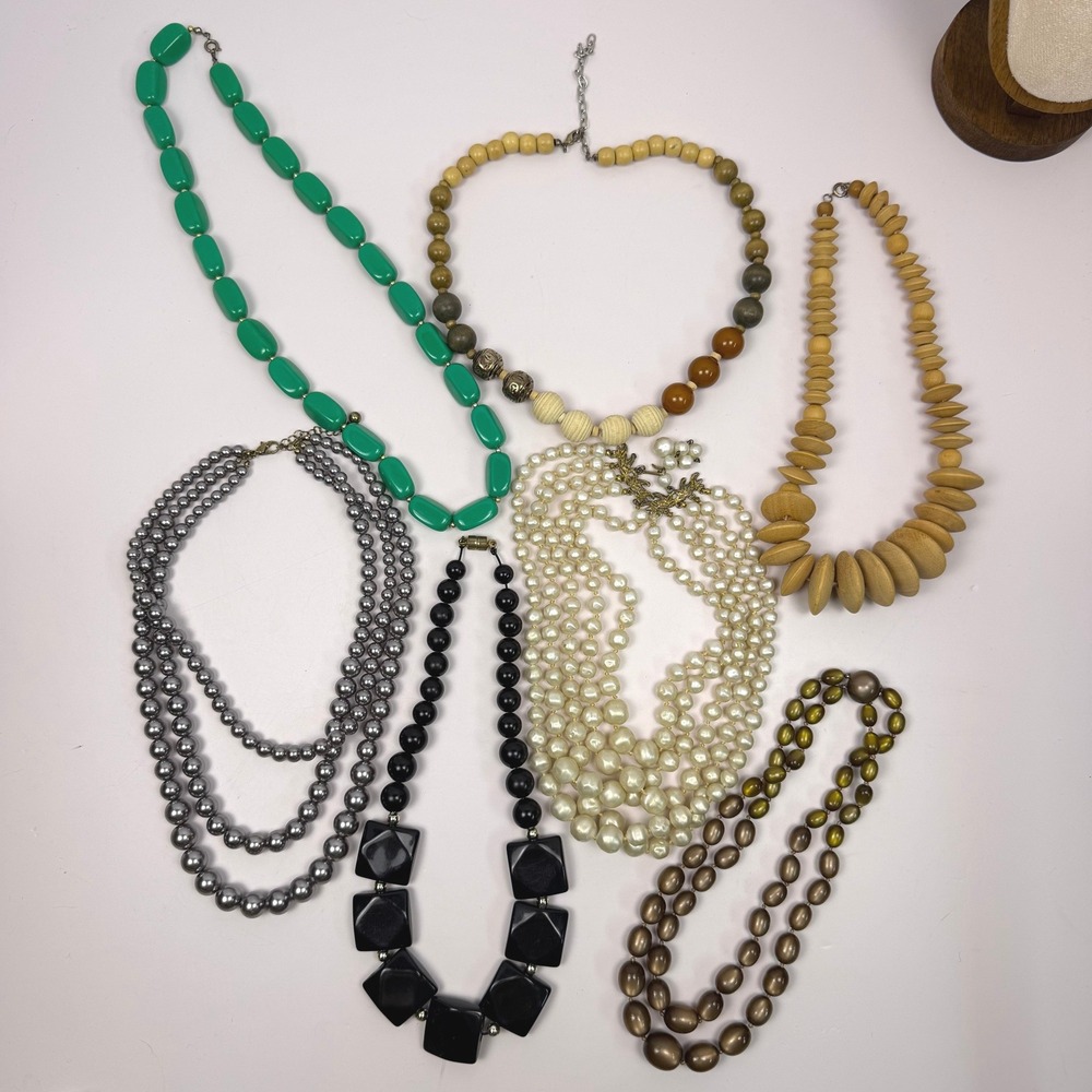 Unbranded Vintage Y2K Boho Jewelry Lot Necklace Set Green Wood Pearl Multicolor